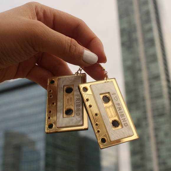 NEW Acrylic Cassette Tape fun retro gold Earrings - Picture 2 of 8